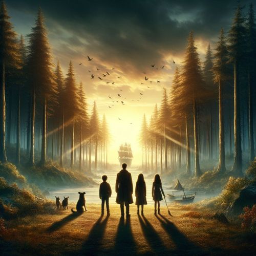 Amidst the whispering trees, a family embarks on a journey of hope and destiny. Together, they will brave the unknown, guided by the light of love and the promise of adventure